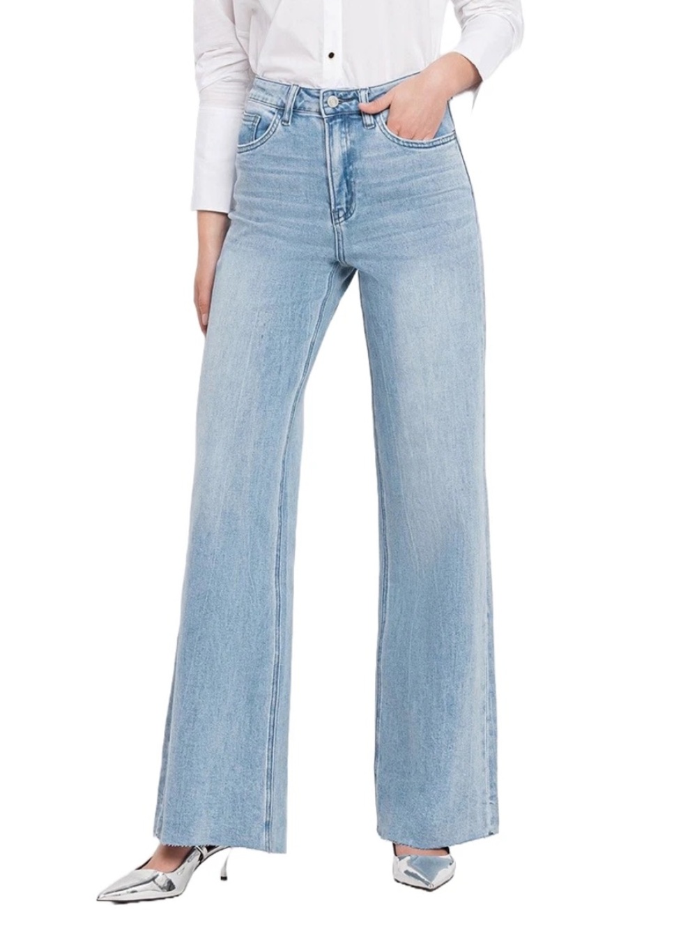 VERVET By Flying Monkey Super High Rise Raw Hem Wide Leg Jeans V2680N Work Song - Picture 2 of 10